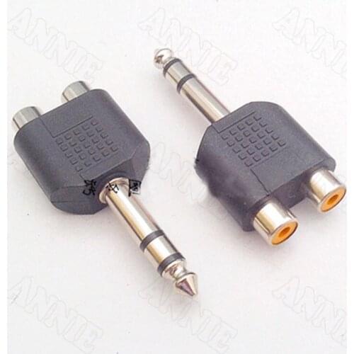 10pcs/lot 6.35 Double Track Male To Double RCA Female Adaptor 6.5 to AV 6.35 To RCA Changeover Socket One-to-two