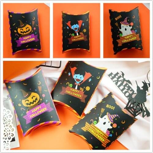 20pcs Cartoon Halloween Candy Pillow box pumpkin vampire Case Packaging Gift Tray DIY Party Decorative Paper Bag Baking Box