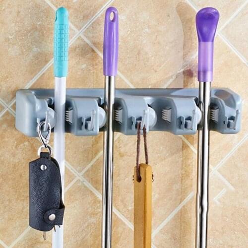 3/4/5 Hooks Practical Mop Brush Holder Organizer Wall Hangers ABS Anti-skid Wall Mounted Mop Holder Storage Rack Kitchen Gadget