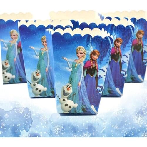 6pcs/Lot Birthday Party Decorations Birthday Girl Popcorn Boxes Princess Anna Elsa Theme Birthday Party Baby Shower Supplies