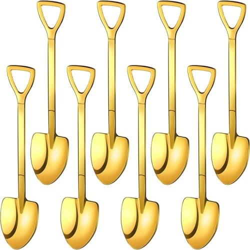 8 Pieces Gold Shovel Shape Spoons Stainless Steel Shovel Shape Coffee Ice Cream Dessert Spoons for Home and Party