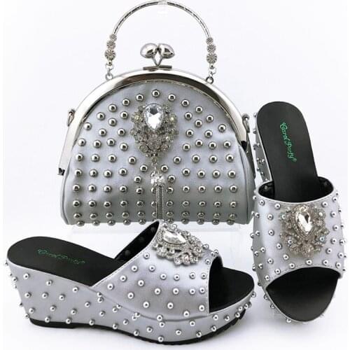 Doershow beautiful style Italian Shoes With Matching Bags African Women Shoes and Bags Set For Prom Party Summer Sandal!SKV1-23