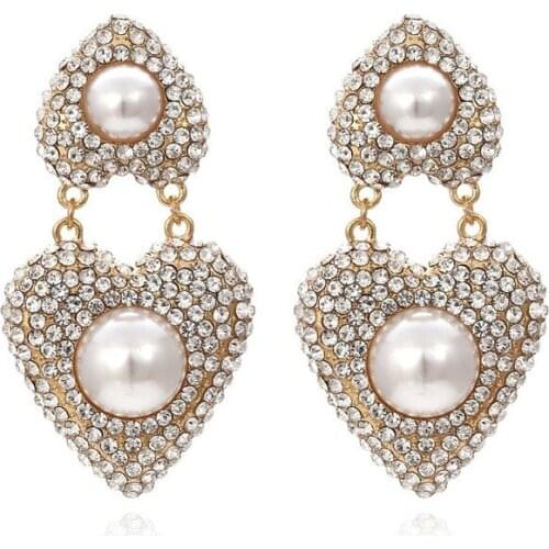 STRATHSPEY Elegant Heart Earrings For Women 2021MUlti-color Rhinestone Earrings Korean Fashion Pearl Earrings Wholesale Jewelry