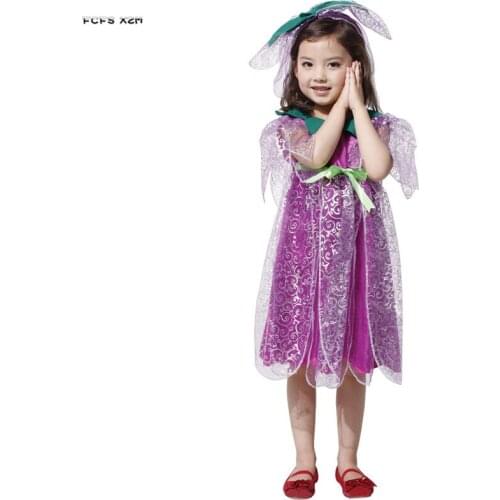 Purple Cute Girls Halloween Fairy Elves Costumes Kids Children Princess Cosplay Carnival Purim Stage Show Role play party dress
