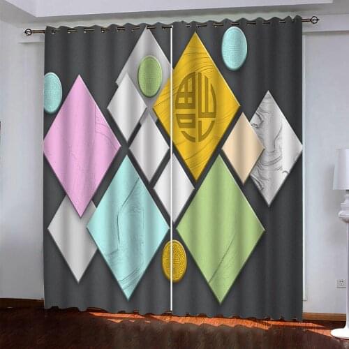 Photo grey green geometry curtains 3D Window Curtains For Living Room Bedroom Decoration curtains