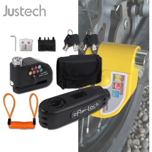 Justech Caps-lock Motorcycle Scooter Handlebar Throttle Grip Lock Security Lock Motor Disc Lock Brake Alarm Handlebar Black Kit