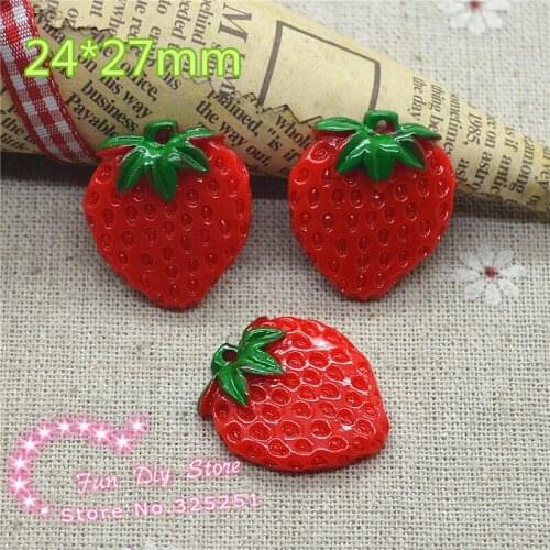 Resin flat back red strawberry cabochon for decoration 24*27mm