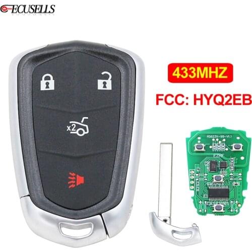 3+1 / 4 Button Smart Remote Car Key Fob 433MHz FCC: HYQ2EB for Cadillac CTS ATS XTS Escalade ESV with Uncut Blade