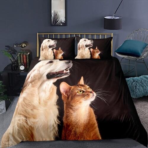 Cats Dogs Bedding Set Kids Animal Pets 3D Print Comforter Luxury Queen King Single Duvet Cover Set Home Textile Decor Modern