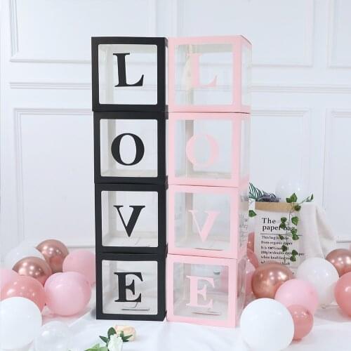 1set 4pcs Blank Love Boxes Transparent Balloon Box Wedding Valentines Day Decor For Women Girl Friend Mother DIY Romantic Gift