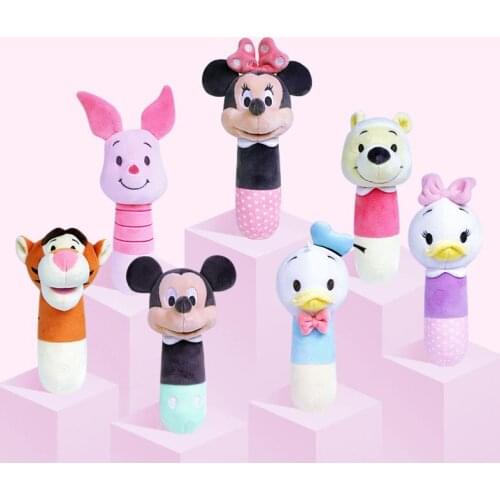 High Quality 16cm Genuine Disney Mickey Minnie piglet Daisy Donald Duck Tiger Winnie plush doll BB hand bell children toy gift