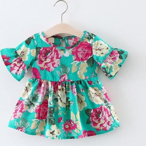 ZSXPMORE Summer Girls Dresses Print Flower Kids Baby Short Sleeve Dress Children Dresses Wedding