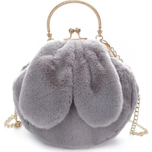 BPP Cute Handmade Plush Bag Portable Small Round Bag Rabbit Ears Plush One Shoulder Messenger Mouth Gold Practical Coin Purse