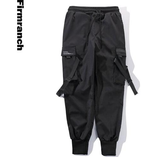 Firmranch Men Multi-Pockets Cargo Pants Cool Black Hip Hop Casual Male Joggers Paratroopers Trousers Leggings High Street Style
