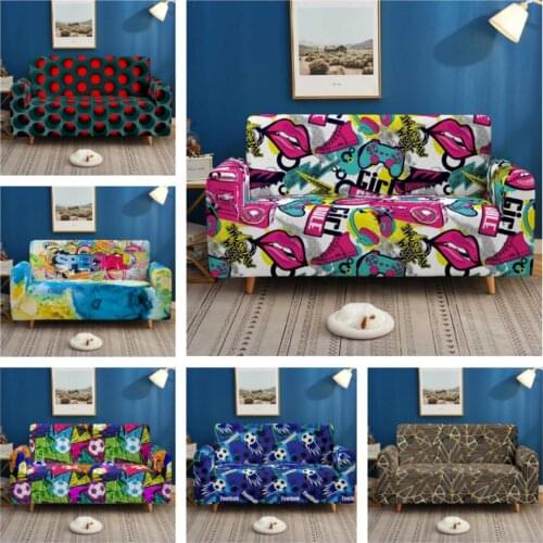 3D Printed Cartoon Polyester Seat Sofa Cover Set Universal Non-slip Spandex Armrest Stretch Elastic Couch Cover for Living Room