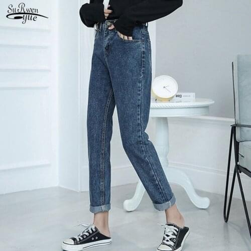 2020 Autumn and Winter Fashion Vintage Blue Jeans Women High Waist Straight Harem Pants Loose Denim Jeans Casual Trousers 10827
