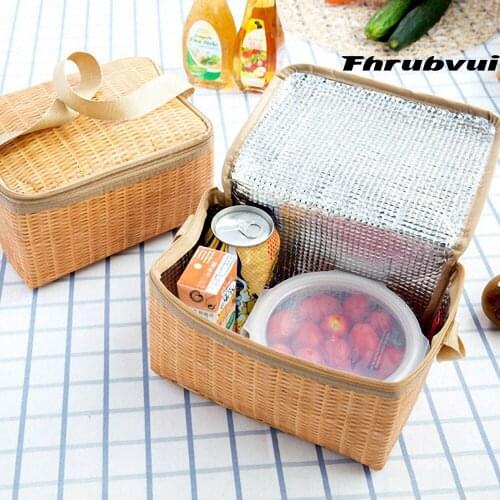 Imitation rattan woven bento bag thickened insulation bag waterproof bag bento bag lunch box bag with rice bag bags for women