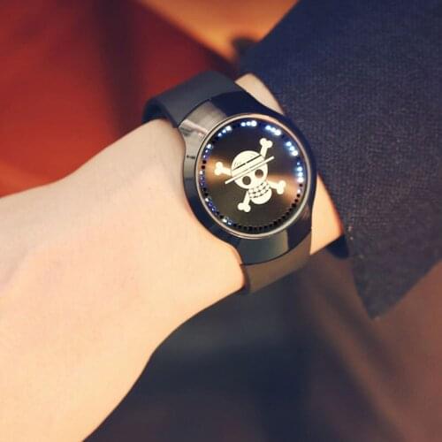 Popular Black Skull Sports Watch Silicone Bands Touch Screen LED Watch Women Mens Gitt for Lovers couple