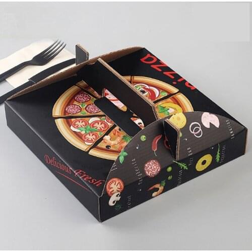 Portable custom printed pizza corrugated paper box with handle, triangle custom printed pizza box