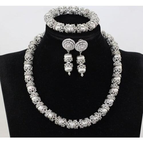 Simple African Beaded Fashion Jewelry Set Silver Accessory Costume Jewellery Set 2018 Chunky Necklace Set WE236