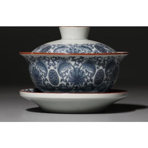 On sales blue-and-white porcelain gaiwan ceramic tureen with cup bowl saucer lid covered tea bowl 120ml