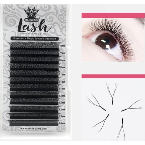 MASSCAKU 12 lines YY premade mink fans eyelash extensions for salon individual Premium Y-shaped Brazilian Lashes Cilios