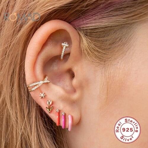 ROMAD 9mm 925 Sterling Silver Diamond Dripping Oil Earrings Women Huggie Ear Hoop Earrings 2021 TrendSliver Jewelry Pendientes