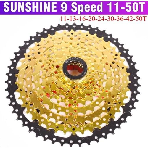 SUNSHINE-SZ 9 Speed Cassette 11-50T 11-42T Gold Mountain Bike WideRatio MTB Bicycle 9S Freewheel Compatible with M430 M4000 M590