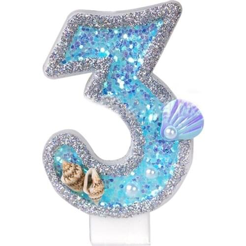 1PC Blue Shell Glitter Number Birthday Candles Cake Toppers Birthday Wedding Digital Cakes Dessert Decor Birthday Decoration