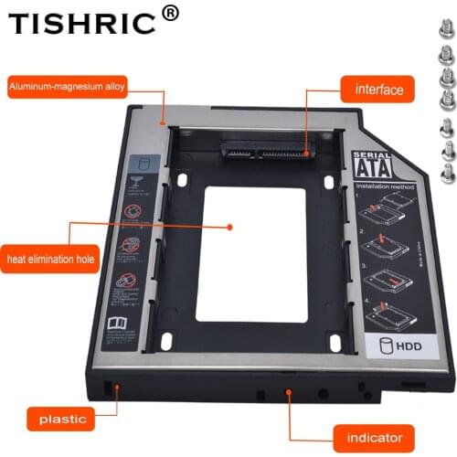 Tishric Plastic Aluminum 9.5mm SATA 3.0 HDD Caddy 2.5" Optibay Universal Hard Disk Enclosure Adapter DVD HDD For Laptop Cd ODD