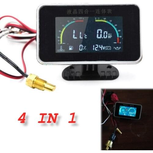 12-24V Universal 4in1 LCD Car Digital Gauge Voltmeter Oil Pressure Fuel Water Temperature Gauge with 2 set cable