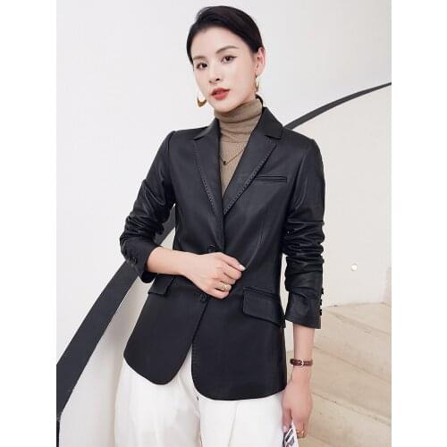 Spring and autumn new sheepskin small leather coat suit slim fitting leather coat womens short Lapel locomotive