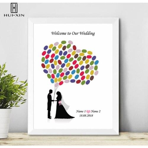 Loving Couple Hold The Beautiful Balloons Canvas Personalized Fingerprint Signature Guestbook For Wedding Souvenirs Decoration