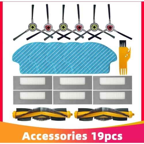 All Set Parts for Ecovacs Deebot DE55 Robotic Vacuum Cleaner Main Brush + Side Brushes + Hepa Filter + Mop Cloth + Brush Cover