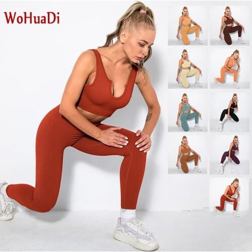 WOHUADI Seamless Yoga Sets Fitness Sports Women Sexy Crop Top High Waist Leggings Running Sportswear Workout Clothes Suits