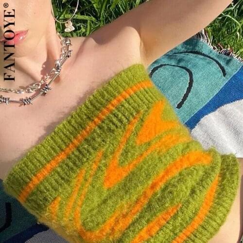 FANTOYE New Sleeveless Knitted Tank Tops for Women Summer Fashion Sexy Slim Camis Ladies Printed Casual Vest Crop Tops Partywear