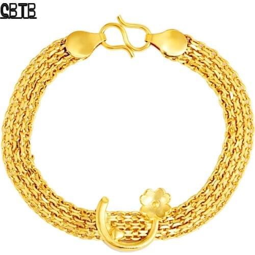 Womens Flower Shape Gold Fashion Bracelet African High-end Gold Jewelry Womens Wedding Party Accessories Holiday Gifts