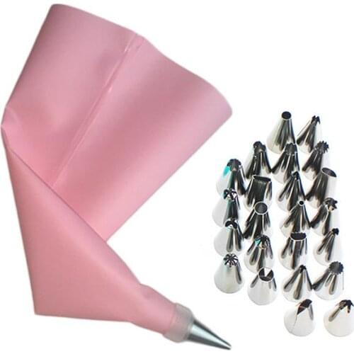 26Pcs/Set Baking Cake Tool Kitchen Cake Decorating Silicone Icing Piping Stainless Steel Cream Pastry Bag Nozzle Converter Tools