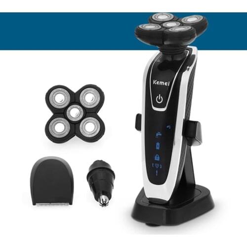 Kemei KM-5886 3-in-1 Washable Rechargeable Electric Shaver 5D Head Electric Shaver 5 Blade Shaving Razor Men Face Care Black