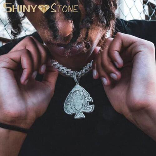 Hip Hop Iced Out Bling CZ Engraved Letter ACE Heart Pendant Charm With Rope Chain Statement Necklace For Men Women Jewelry