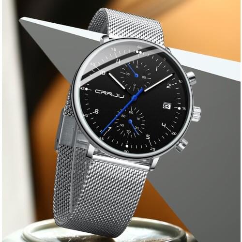 CRRJU Mens Watch Top Brand Luxury Men Wristwatch Male Clock Silver Man Watch Chronograph Waterproof Watches Relogio Masculino