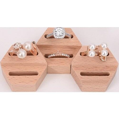 Wooden Hexagon Ring Display Stand Couples Rings Storage Rack Jewelry Holder Tray Organizer Handicrafts Solid Wood Jewelry Rack