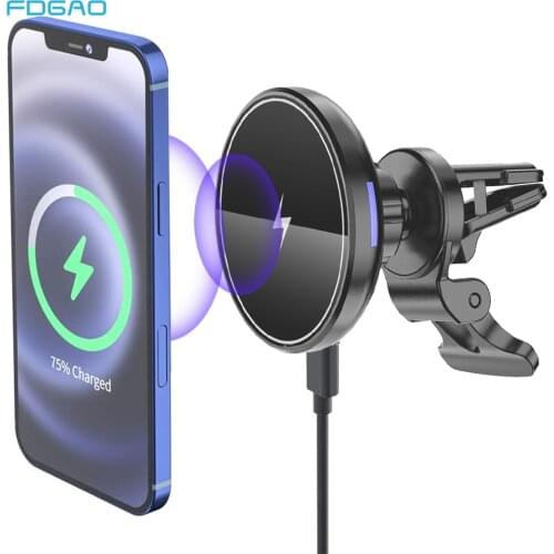 FDGAO 15W Magnetic Car Wireless Charger For MagSafe iPhone 12 Mini Pro Max 11 XS XR X 8 Fast Charging Phone Mount Holder Bracket
