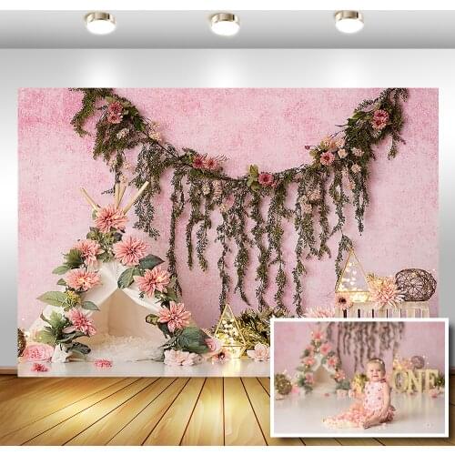Mehofoto 1st Birthday Backdrop Pink Wall Newborn Baby Floral Portrait Photography Background Photocall Photo Studio Decorations