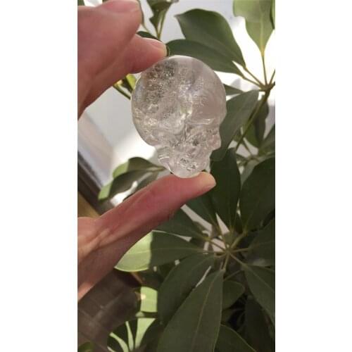 Small cute clear skull 100% natural clear quartz crystal handmade carved healing crystal gemstone skull as pocket gift