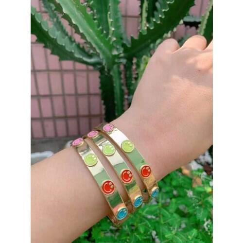 Fashion Trendy Zircon bangle bracelet cuff jewelry Multi color smile Enamel Bangle Bracelet For Women