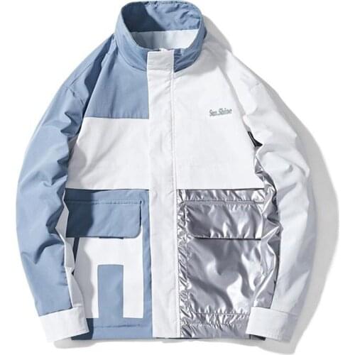 Mens Jacket Autumn Harajuku Style Stand Collar Color Matching Pocket Street Trend Size M-4XL Casual Loose Simple Jacket Men