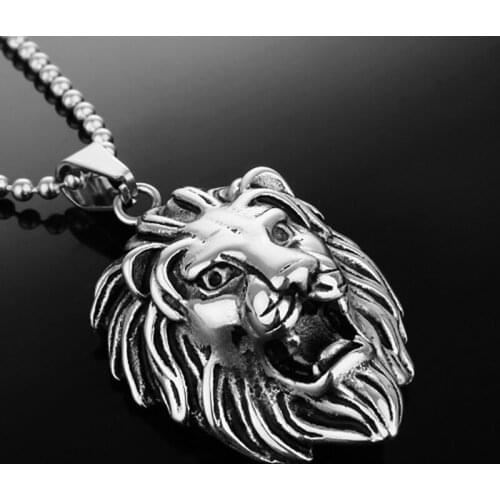 Granny Chic Lion Pendant Necklace Mens Chain 316L Stainless Steel Box Curb Link Silver Color/Gold Color Fashion Jewelry Gift