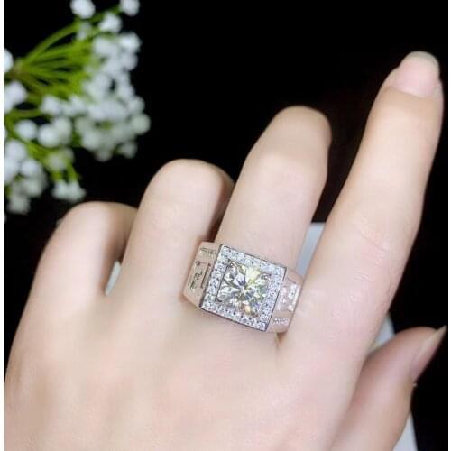 Vintage Man Moissanite Ring for Party 1ct & 2ct VVS1 Grade Moissanite Man Ring 925 Silver Moissanite Jewelry for Man