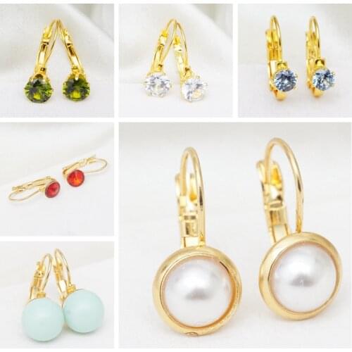 New arrival Lovely Round Ball Shape Simulated-Pearl Earrings Stainless Steel Gold-Color Womens Hoop Earrings